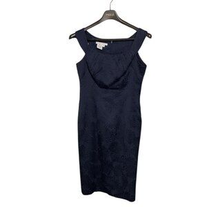 Maggy London Navy Blue Textured Sheath Dress – Sleeveless – Size 10